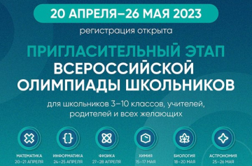 20 апреля-26 мая: стартует пригласительный этап Всероссийской олимпиады школьников по 6 предметам